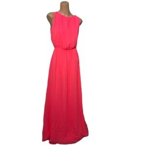 Gianni Bini Dress Womens Large Pink Fairy Whimsical Maxi Preppy Sleeveless Sheer